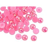 HARFINGTON 300pcs Flatback Pearls 10mm ABS Plastic Half Round Dome Imitation Pearls Craft Beads for DIY Craft Shoes Decorations Clothes Wedding Christmas Photo Frames, Pink