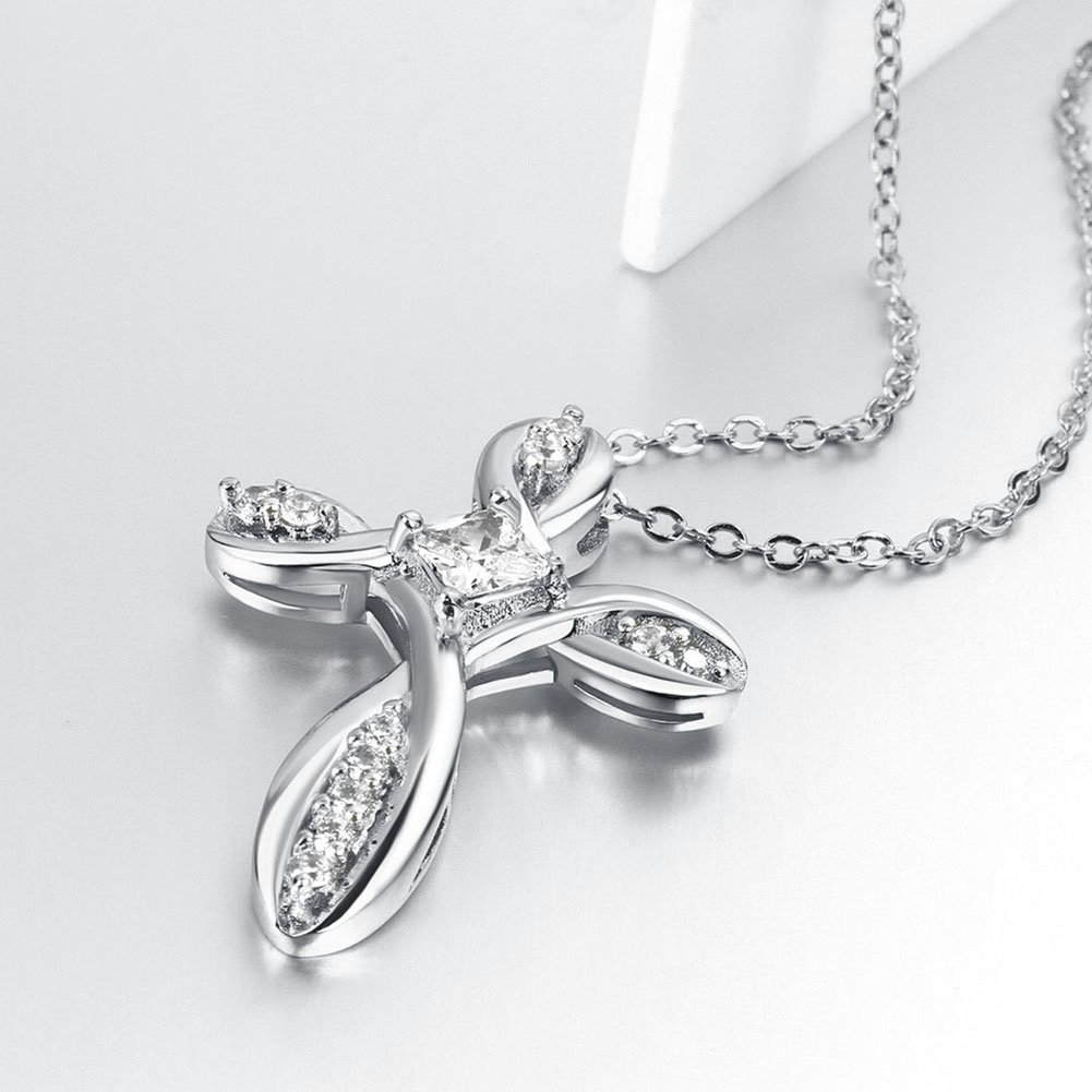 Infinity Cross Pendant Necklace Sterling Silver Plated for Women Zircon Jewelry