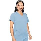Med Couture V-Neck Scrub Top for Women with 4 Pockets, Rib-Knit Side Panel, and Shirttail Hem MC7459