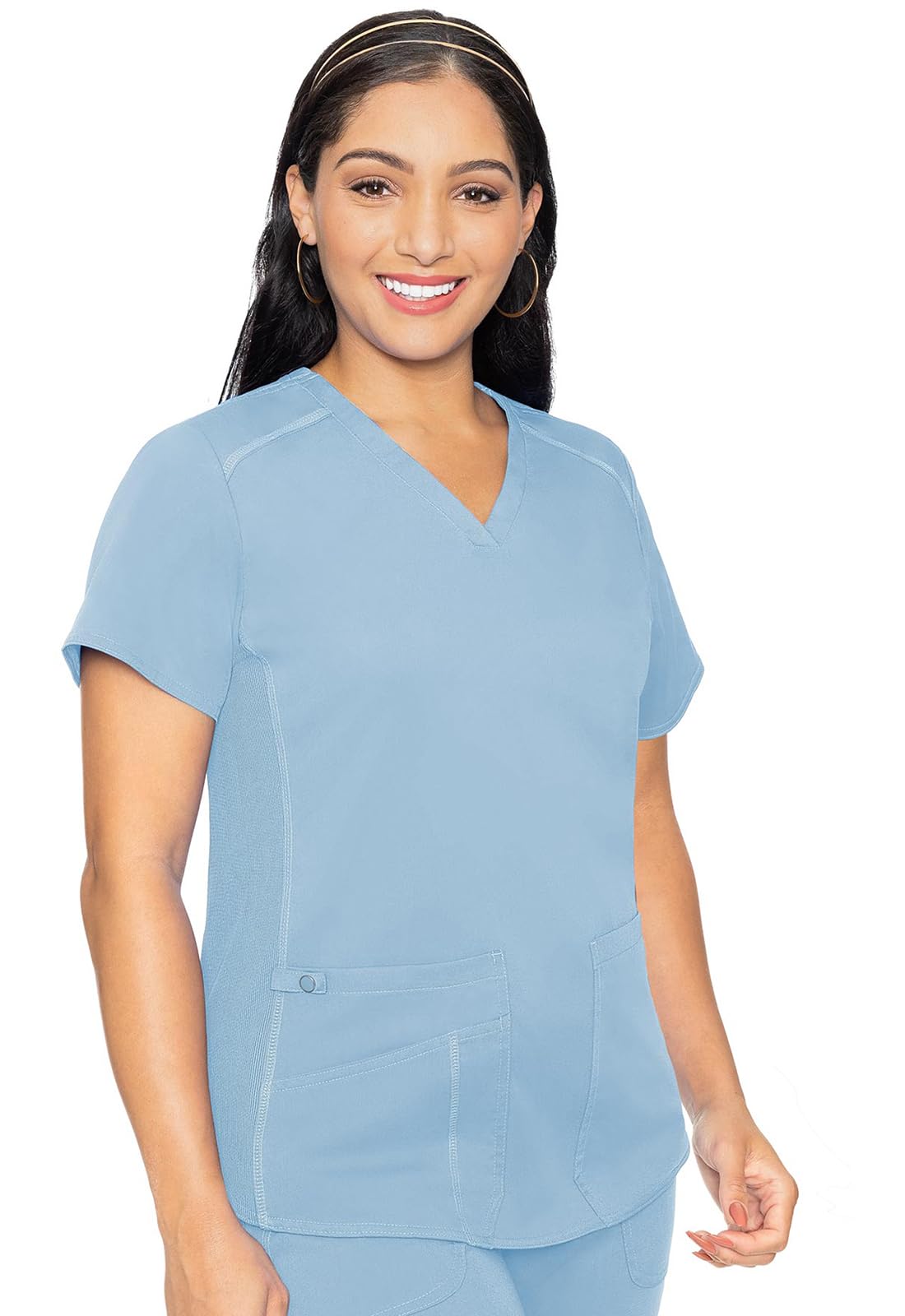 Med Couture V-Neck Scrub Top for Women with 4 Pockets, Rib-Knit Side Panel, and Shirttail Hem MC7459, Peri Wrinkle, 5X-Large Periwinkle Image