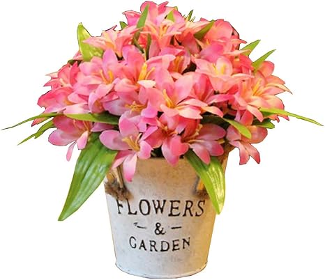 Amazon 美しい人工花シルクの花バスケットリリーピンクの偽の花 造花 オンライン通販