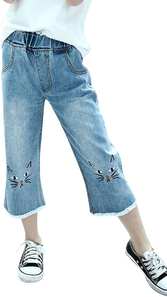 Pantalones Vaqueros Bordado Con Comodo Cintura Elastica Pantalones