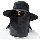 UPF 50+ Sun Fishing Hat for Men Women Wide Brim Hat with Detachable Face Cover & Neck Flap