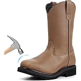 Hunthor Men's Steel Toe Work Boots - Puncture Proof with EVA Mid-Sole, GoodyearWelt, Full-Grain Leather, Oil & Slip Resistant, Wellington Put On Design - Ideal for Construction, Farming （Size, 7-14