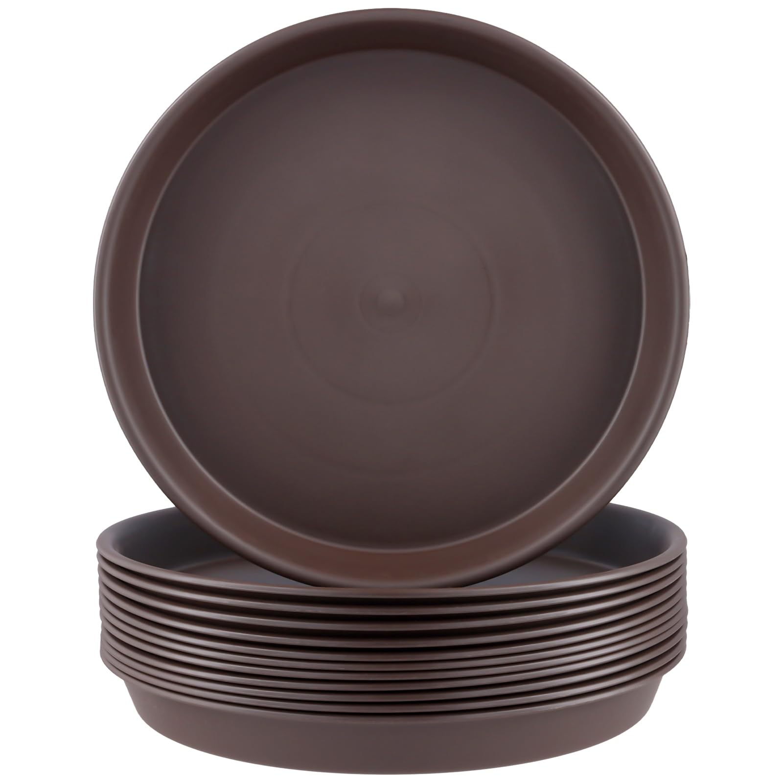 MUKSUET 12 Pack 30cm/12 Inch Plants Saucers, Plastic Plant Pots Saucer, Thicker Flower Pot Trays, Plastic Drip Trays, Round Planter Saucer for Indoor Outdoor Home Garden, Coffee Color