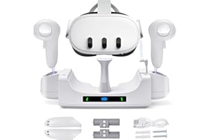 ALCOPANDA Charging Dock for Oculus/Meta Quest 3,Charging Stand for Meta Quest 3 Controller and Headset with 2 Rechergeable Batteries,Battery Cover|Wall Mount Charging Dock Station for Quest 3,Dual-use