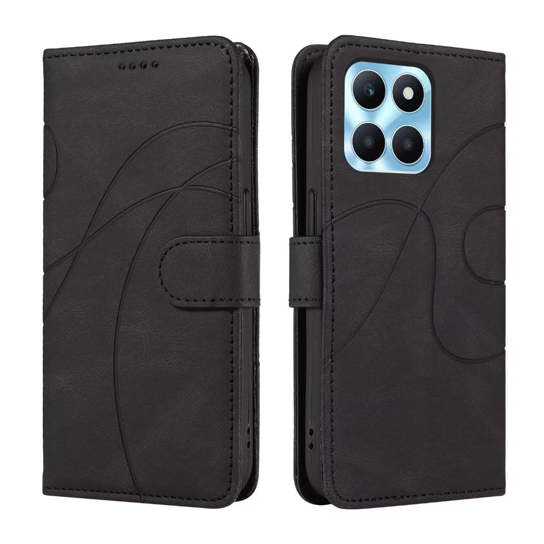 Bnvdfre for Honor X6b Case Flip Wallet Phone Cover PU Leather Shockproof Card Holder Magnetic Stand Protective Case for Honor X6b, Black