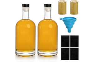 Hacaroa 2 Pack Heavy Base Glass Liquor Bottles, 25 Oz (750ml) Nordic Vodka Bottles with T-Top Cap for Homebrewing, Whiskey, S