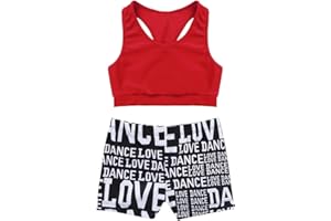 Moily Kids Girls Gymnastics/Dance/Sports Two Piece Outfit Racer Back Crop Top with Booty Shorts Swimwear