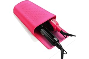ZAKRA Curling Iron Holder,Heat Resistant Silicone Holder for Flat Iron,Hair Straightener,Hot Hair Tools,Vanity Accessories Fix with Stainless Steel Hook.(Hotpink)