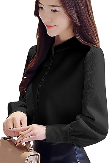 Amazon リングルー シフォンシャツ レディース ビジネスシャツ 長袖 ブラウス フォーマル トップス ゆったり 事務服 白 Ol 森ガール 通勤 ワイシャツ おしゃれ 立ち襟 シャツ パフスリーブ ブラウス シャツ ブラウス 通販