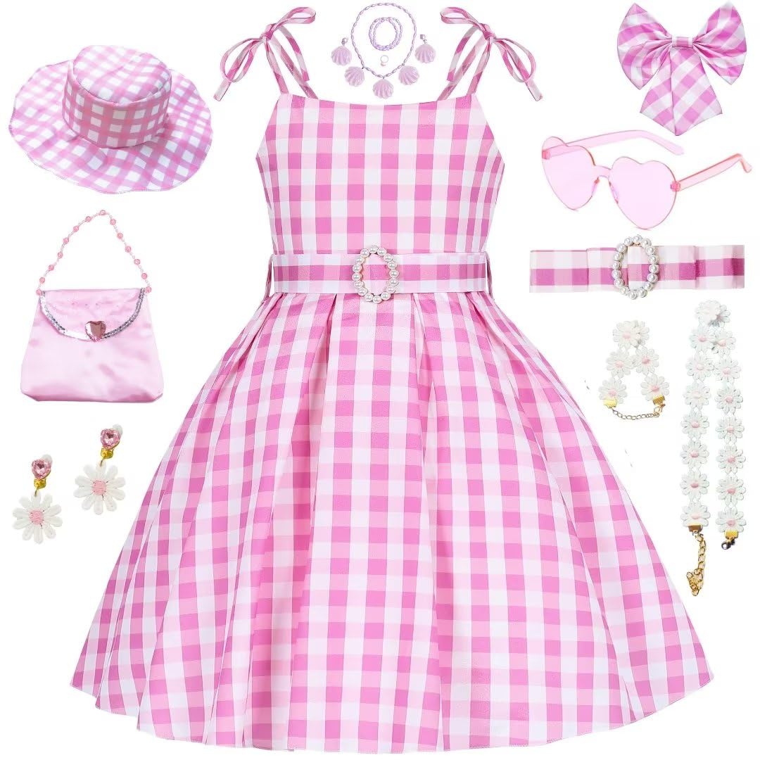 Photo 1 of **MISSING PARTS/NO PURSE AND SOME ACCESSORIES**SZ-TONDA Girls Pink Plaid Costume Strap Dress - Kids 2023 Movie Cosplay Birthday Halloween Party Favors Outfit Clothes SIZE 9/10