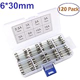 Gebildet 126 pcs 6x30mm Fast-Blow Glass Tube Fuse, Quick Blow Car Glass Tube Fuses Assorted Kit (AMP 1A 2A 3A 5A 6A 10A 15A 20A 25A)