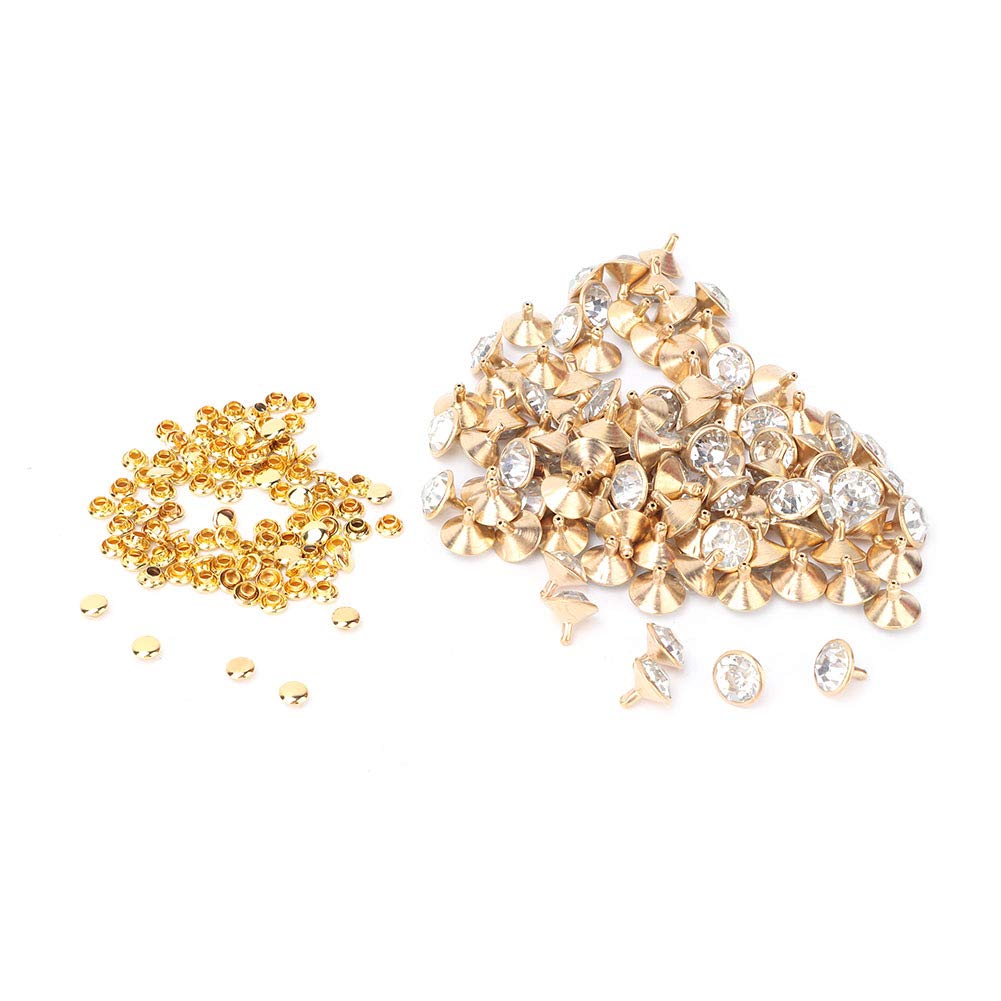Oumefar 100 PCS 12MM Diamond Rivet Gold Silver Studs Cap Leather Cloth Crystal Studs Leather Craft Decoration(Gold)