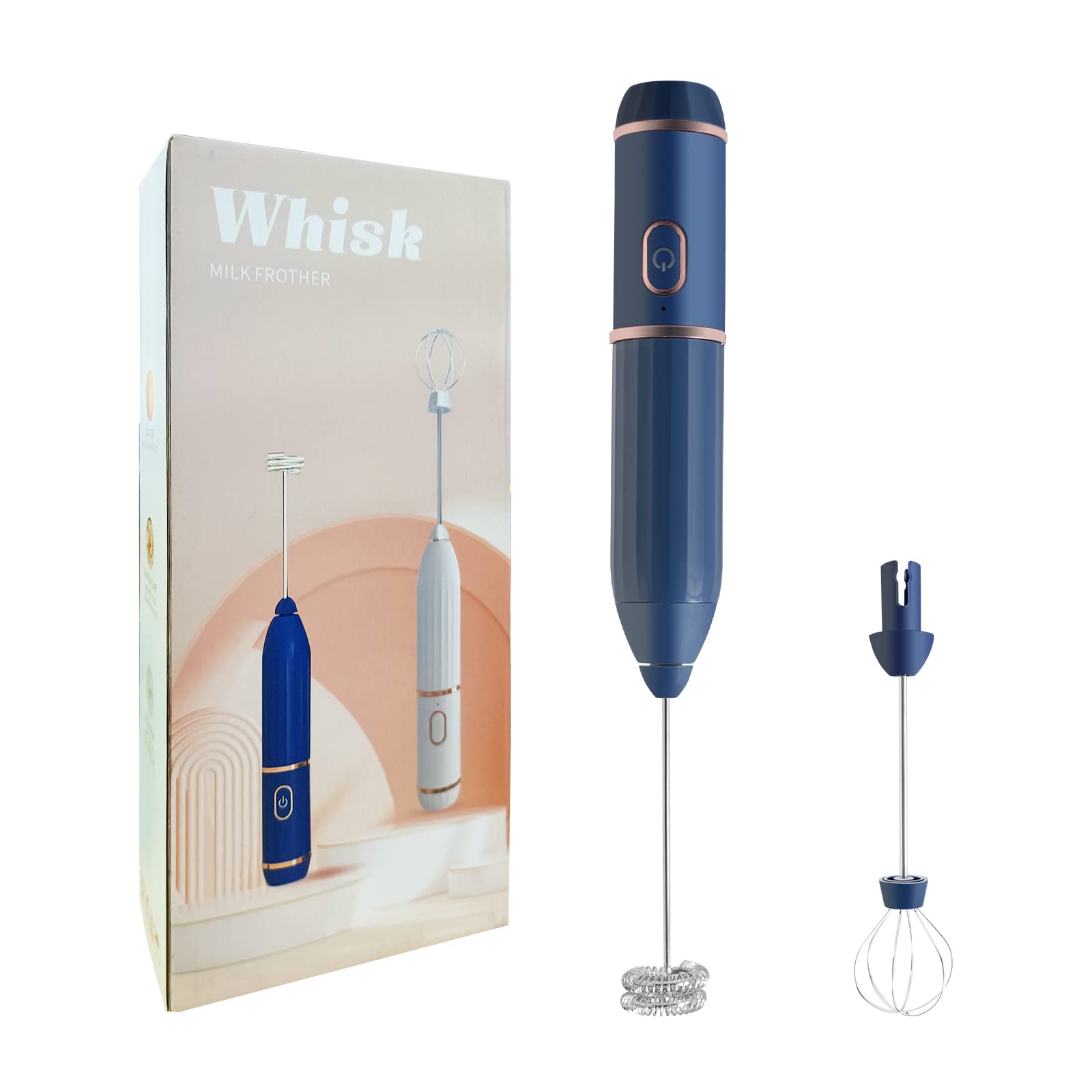 KMYC Milk Frother for Coffee Handheld Electric Rechargeable, Double Whisks 2 in 1 Hand Drink Mixer Foamer for Cappuccino Latte Hot Chocolate,Small Egg Wisking Tool Blue