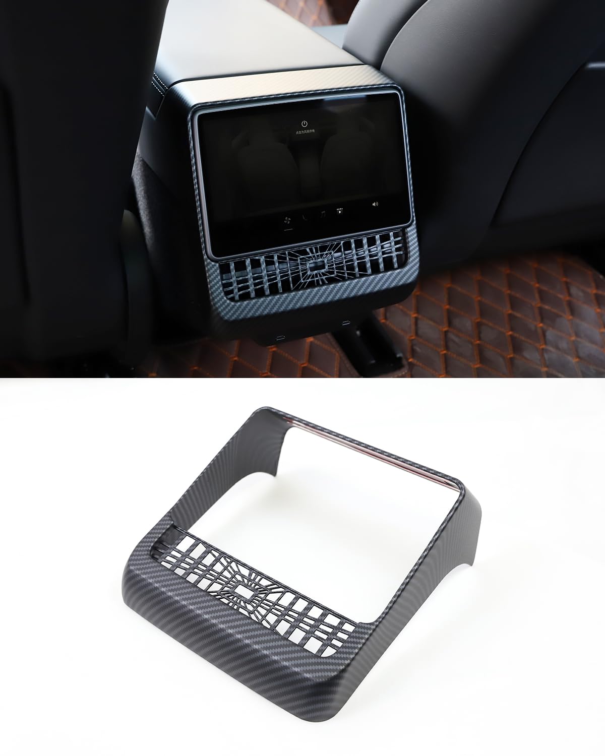 Photo 1 of KKTR-CAR Model 3 Carbon Fiber Pattern AC Vents Cover, Rear Air Vent Outlet Cover Air Vent Organizer Compatible with Tesla Model 3 Highland 2024 Model y Juniper 2025 (Matte Carbon Pattern)