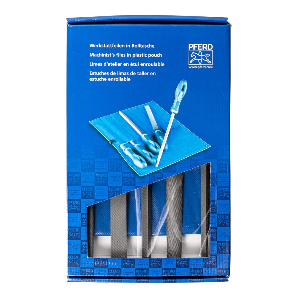 PFERD Workshop File Set in PVC Roll Bag with Outer Box, 5 Files, Cross Cut H1, 250 mm, 11801541 - Suitable for Coarse Cutting and Roughing, Length 250 mm