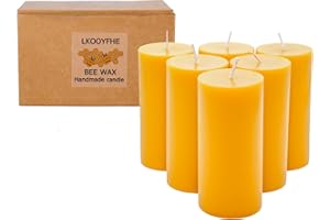 6 Pack Pure Nature Beeswax Pillar Candles, 2x4 Inches, 210 Hours Long Burn Time, Smokeless and Unscented Beeswax Candles for 