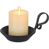Inweder Iron Pillar Candle Holder: Vintage Black Candle Plate with Handle | Heavy Cast Iron, With Safety Spike for 3.3