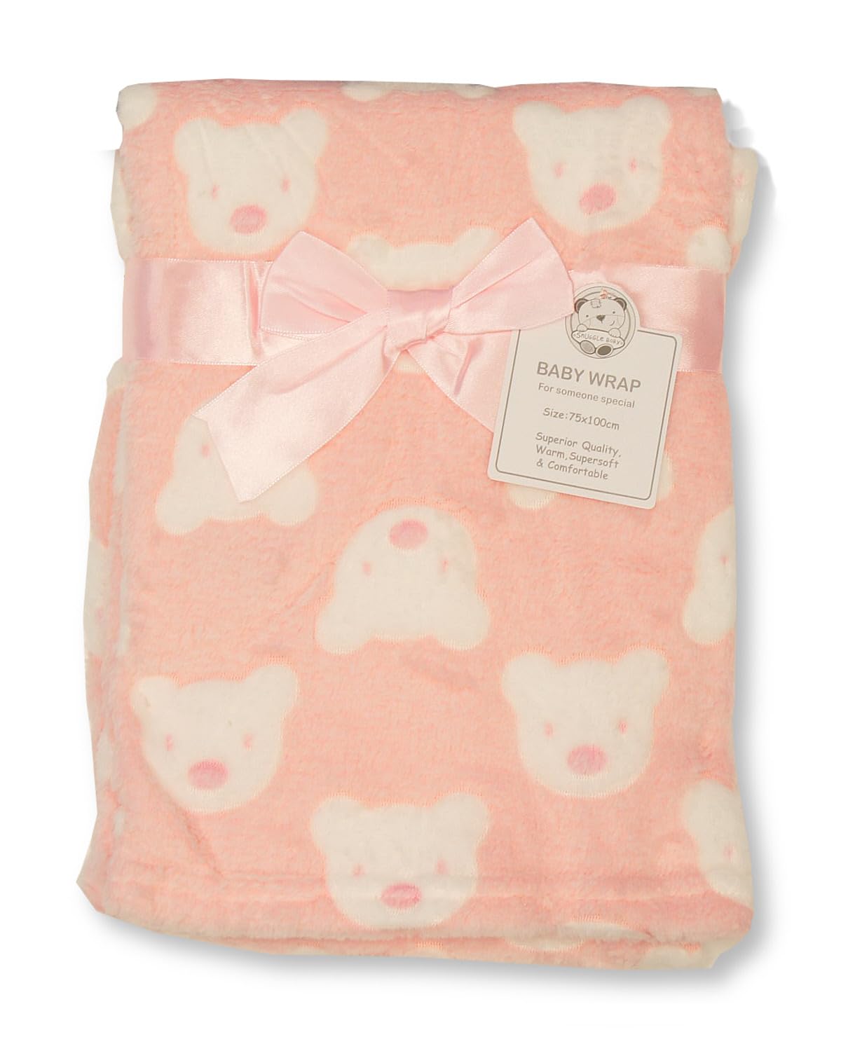Baby Wrap Blanket with Teddy Print - Colours Pink, Blue, Grey (Pink)