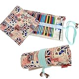 Damero Canvas Pencil Wrap Case, Pencils Roll Hold for 48 Colored Pencils (NO Pencils included), UK Style, 48 Holes