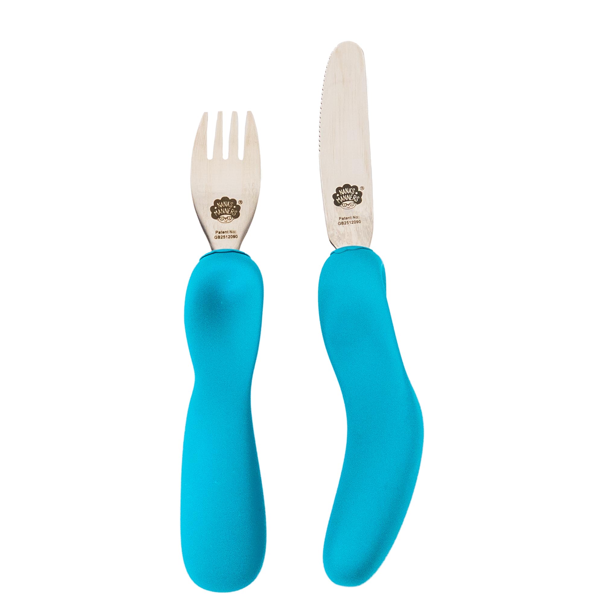 Nana’s Manners - Stage 3 Cutlery Set, Childrens Knife & Fork Set, Self-Feeding childerens Cutlery, Kids Cutlery Set for Ages 3 & Up, Easy-to-Grip Silicone Handles, Non-BPA, Blue