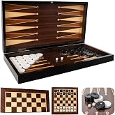 Park&amp;Oz Walnut Premium Turkish Backgammon and Checkers Set 19 Inch Handmade 2 in 1 Wooden Board Game with Glossy Finish Luxury Checkers and Dice Travel Friendly and Foldable