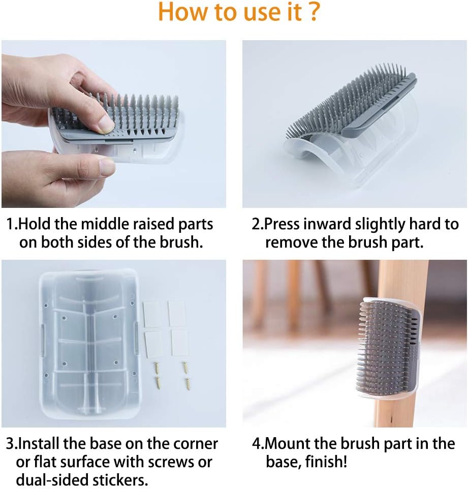 LMTIC 4 Pack Cat Self Groomer, Wall Corner Cat Brush Comb with Catnip, Cat Face Scratcher, Perfect Massager Tool for Cats with Long and Short Fur, Gifts for Cat Kitten, Grey : Pet Supplies