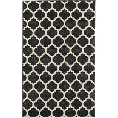 Unique Loom Trellis Collection Modern Morroccan Inspired with Lattice Design Area Rug, Rectangular 3' 3" x 5' 3", Black/Beige 61vWTIFsDYL