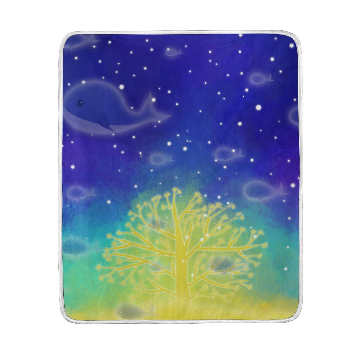 ISAOA Whale And Tree Crystal Velvet Bed Blankets,130cm X 150cm, Soft and Warm Throws Blankets for Bed Couch