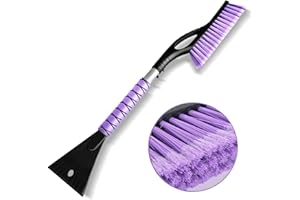 DDSNTY 27” Snow Brush and Detachable Ice Scraper for Car Windshield, Car Ice and Snow Scraper and Brush Set, Ergonomic Foam Grip,Suitable for Cars SUVs and Trucks Vehicle(Heavy Duty ABS, PVC Brush, Purple)