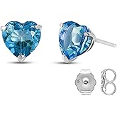 14k White Gold Natural Heart-shaped Blue Topaz Stud Earrings