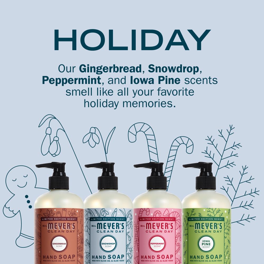 Mrs. MEYER'S CLEAN DAY Holiday Hand Soap Set, includes Peppermint, Iowa Pine, Snowdrop, Gingerbread