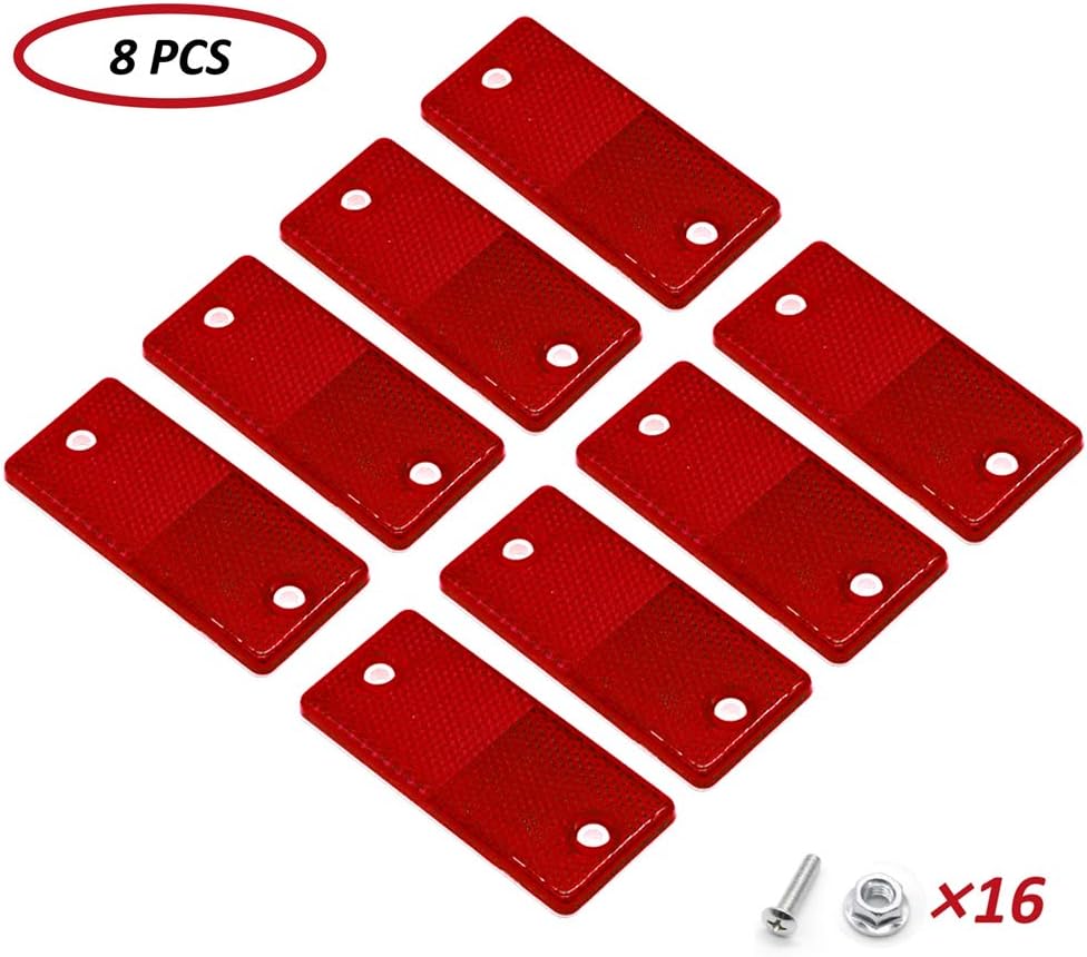 ETUKER 8 Pack Rear Reflector, Rectangular Rear Reflectors Screw on Safety Reflective, Post Reflectors