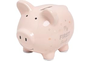 Kate & Milo Mini Ceramic Piggy Bank, Newborn Nursery Décor, Baby Girl Keepsake Gift, My First Bank, Pink Rainbows and Stars