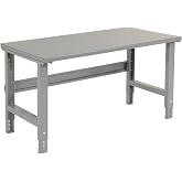 Global Industrial Adjustable Height Workbench C-Channel Leg, 48" W x 30" D, 1-1/2" Steel Top with Square Edge, 2000 Lbs. Capacity, Gray, Industrial Workbench