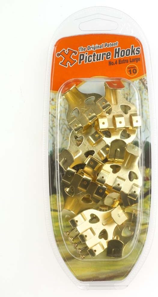 X Picture Hooks No.4 Brass Plated 10 Pack Blister - 12890, Oak|green|beige|white