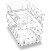 madesmart 2 Tier Organizer, Under Cabinet Storage with Pull Out Sliding Drawers, for Cleaning Supplies, Undersink Storage, Sponges, Bottles & Bath, Adjustable Dividers & Pull Out Baskets, Clear