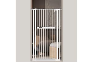 WAOWAO 55.11" Extra Tall Cat Pet Gate 30.11-33.07" Wide Pressure Mounted Walk Through Swing Auto Close Safety White Metal Kids Dog Pet Puppy Cat for Indoor Stairs,Doorways, Kitchen