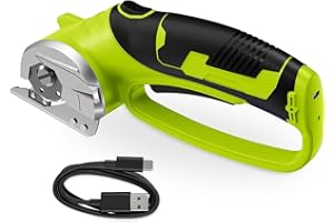 MERSHCA Cordless Electric Scissors, 4V Rechargeable Box Cutter & Cardboard Cutter with Titanium Blade, LED Light, Safety Lock - Rotary Cutter for Fabric, Leather, Carpet, Plastic, Crafting, Sewing (Green)