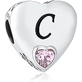 925 Sterling Silver Letter Charms A~Z Alphabet Charm Heart Shaped Letter Beads fit Pandora Bracelets fit Wife Mom Christmas Birthday Gift