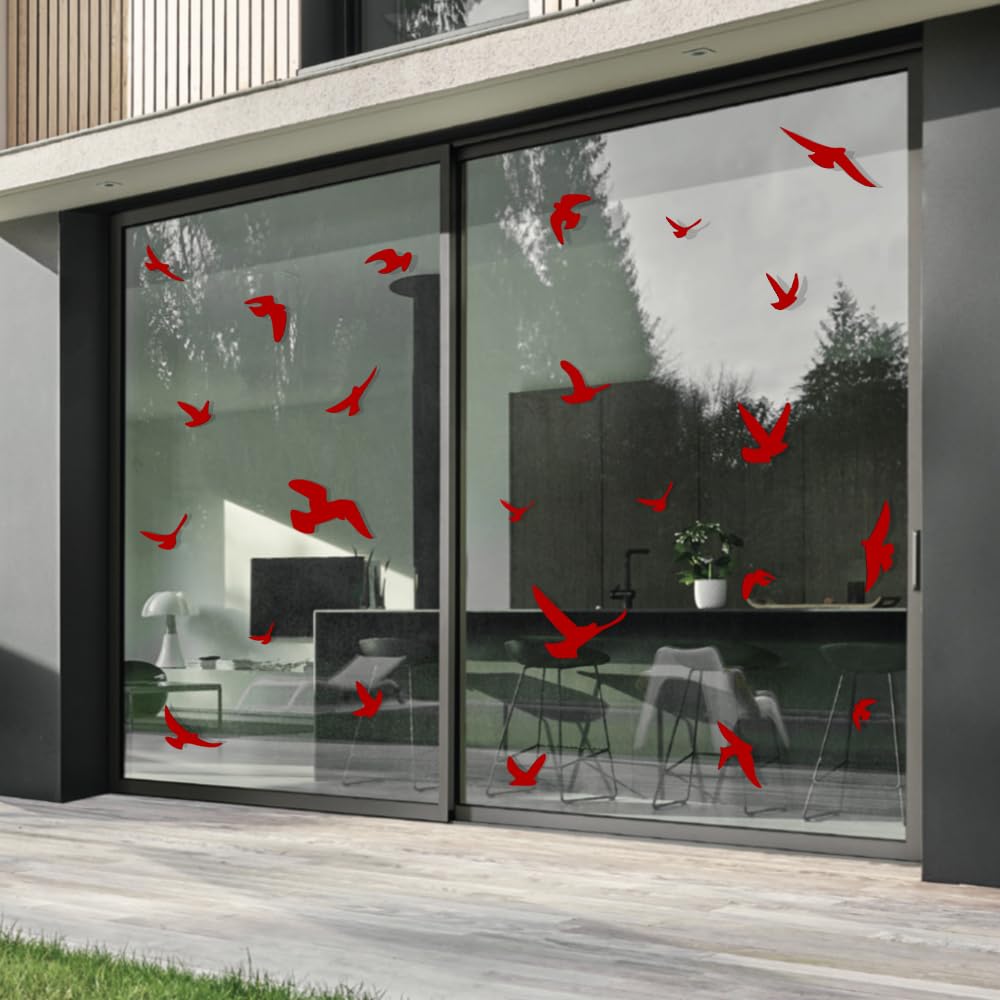 Decooo.be Anti-Collision Stickers to Prevent Bird Strikes on Window Glass - Choice of Colours Available (Set of 17 Silhouettes) Rouges