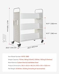 VEVOR Rolling Library Book Cart, 330 lbs