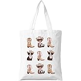ZYQFN Western Cowboy Boots & Cowboy Dog & Cat Canvas Tote Bag – Trendy Preppy College Cowgirl Tote for Women – Cute Western Pet Lover Gift – Reusable Bag for Work & Travel. (119)