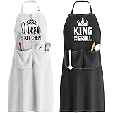 King & Queen Apron Set - Wedding Engagement Gifts for Couples, Funny Kitchen Gifts for Couples, Husband, Wife, Boyfriend, Girlfriend, Him Her, Bridal Shower Gifts, Unique Valentine's Day gifts ideas