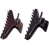 Parcelona French Pinch Tortoise Shell Brown and Black Medium Set of 2 Covered Spring No Slip Grip Jaw Hair Claw Clip Clutcher Clamp for Women and Girls, Made in France