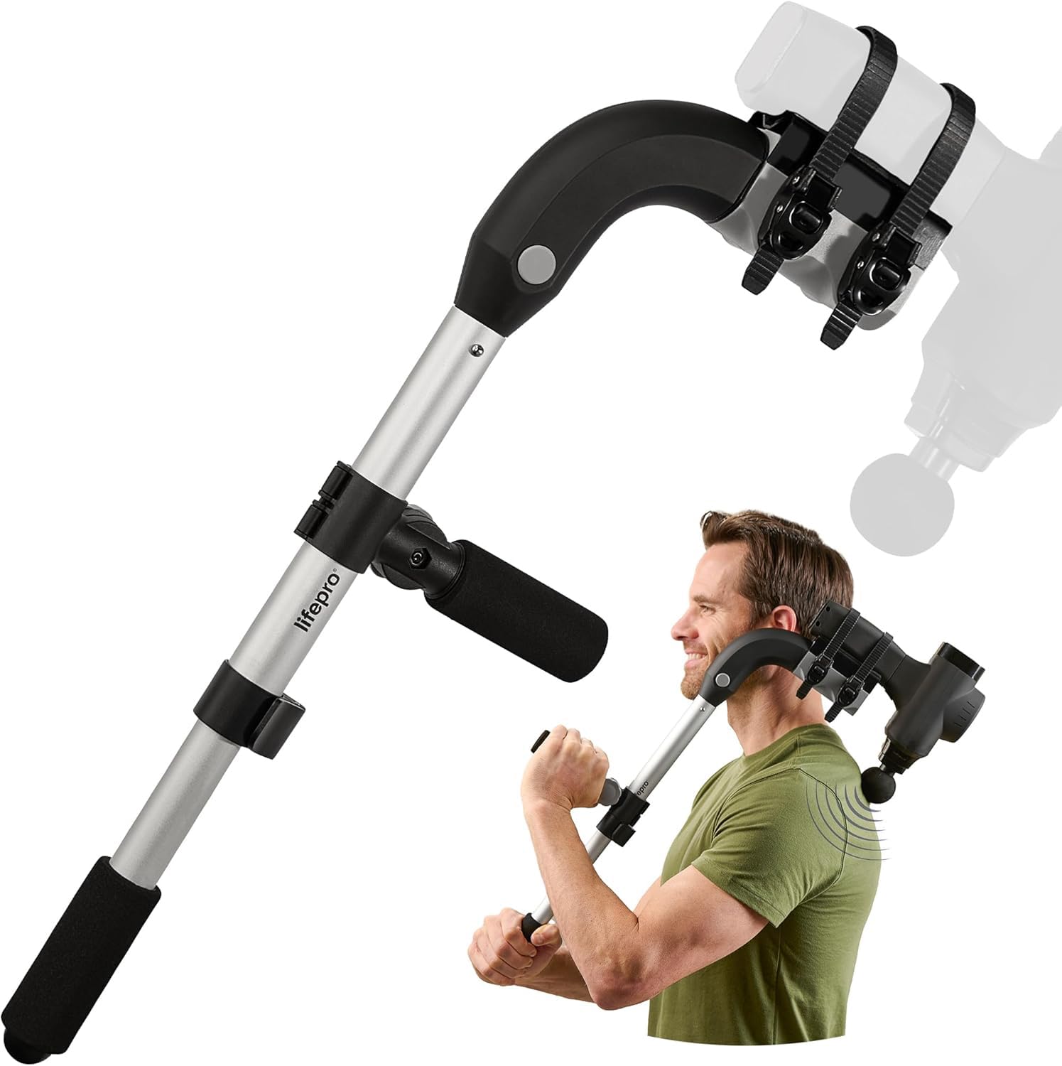 Photo 1 of LifePro Massage Gun Holder for Back – Ergonomic Massage Gun Extension Handle – Compatible with All Major Brands - Portable, Lightweight, Targets Hard-to-Reach Areas