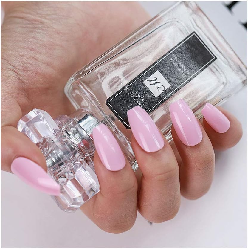Campsis Glossy Fake Nails Solid Color Fales Nails Acrylic Coffin Shape Nail Full Cover Medium Nails Punk Clip on Nail for Women and Girls(24 PCS)