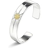 Irideket Sterling Silver Bracelet for Women with Engraved Yellow Star — Sterling Silver Bangles, Adjustable Bracelets for Women, Vintage Cuff Bracelet