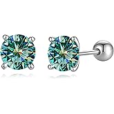 Moissanite Stud Earrings for Men Women, 925 Sterling Silver D Color Screw Back Moissanite Earrings White Gold Hypoallergenic Perfect Jewery Gifts